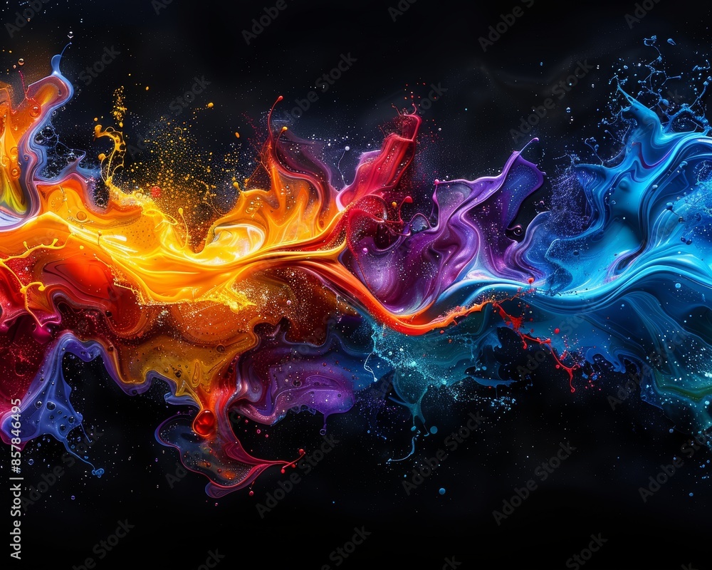 Aufkleber abstract vibrant color burst on dark background with dynamic swirling patterns of fiery orange, purp