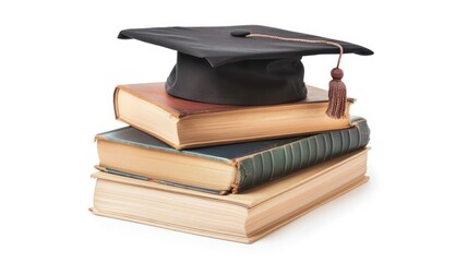graduation cap and book isolated on white background
