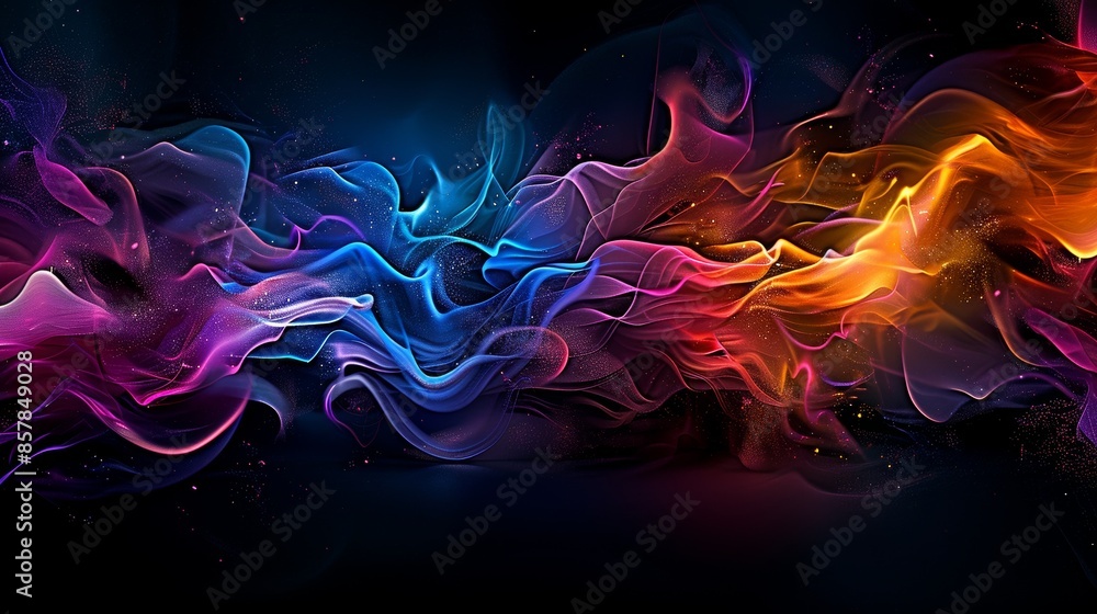 Poster vibrant abstract background with colorful smoke swirling on dark backdrop, creating a dynamic and en