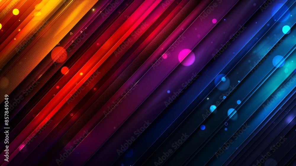 Poster vibrant abstract background with diagonal colorful stripes and bokeh light effects, creating a dynam