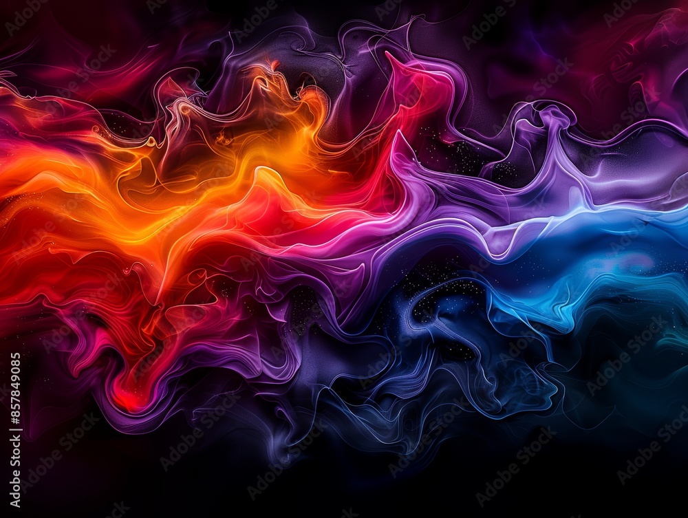 Aufkleber vibrant abstract color smoke flow in dark background, creating a visually stunning and dynamic compo