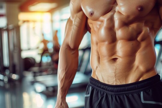 Attractive man torso with perfect abdominal muscles. ai generative