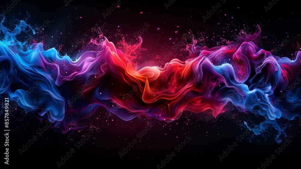 Poster vibrant abstract waves in red and blue, creating a dynamic and captivating visual effect against a d