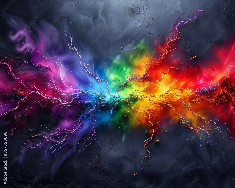 Poster vibrant explosion of colors on a dark background, creating a dynamic and abstract visual representat