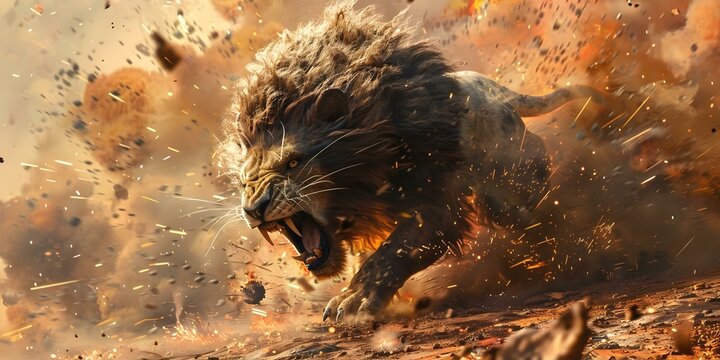 Ancient firebreathing lion monster Echidna causes chaos in Greek mythology art. Concept Greek Mythology, Echidna, Firebreathing Lion, Ancient Monsters, Chaos