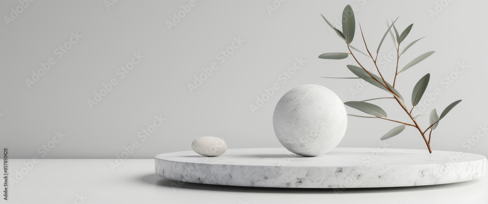 Aufkleber featuring white stone and gray colors, an abstract minimal background with a podium is perfect for s