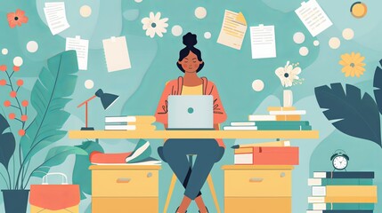 Balancing Work and Home Life: A remote worker manages their work-from-home schedule, balancing professional tasks with household responsibilities, making sure to maintain a healthy work-life balance