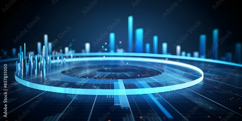 Poster blue circular data analysis graphic for business statistics presentation. concept data visualization