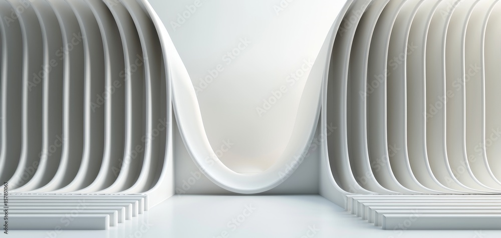 Poster the 3d rendering of a modern abstract background, featuring a white wall with light lines in the cen