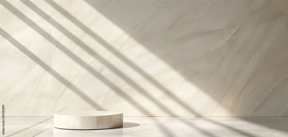 Aufkleber This 3D rendering of an abstract minimal background, showcasing a podium for product presentation in white stone and gray colors, offers a stylish and contemporary design.