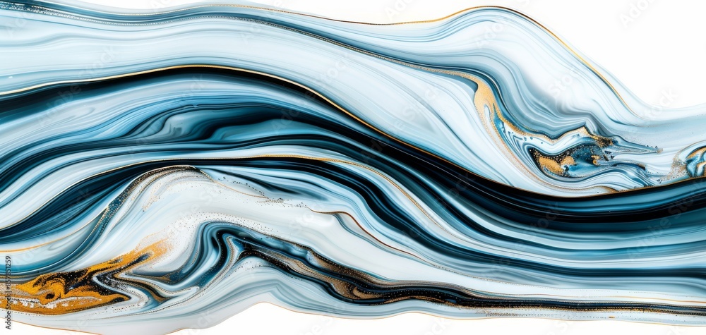 Poster featuring a fluid art style with blue and gold liquid waves, this high-resolution abstract backgroun