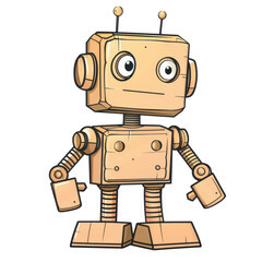Fototapeta premium Cute cartoon robot with a boxy design, standing with a neutral expression. Perfect for tech, education, or children's illustration projects. isolated white background, transparent background, PNG