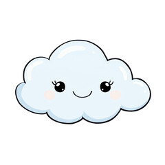 Cute smiling cartoon cloud with blushing cheeks and big eyes, perfect for children's illustrations, weather icons, or playful designs. isolated white background, transparent background, PNG