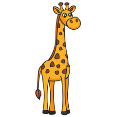 Fototapeta premium Cute cartoon giraffe with spots, isolated on white background. Perfect for children's books, posters, and educational materials. isolated white background, transparent background, PNG