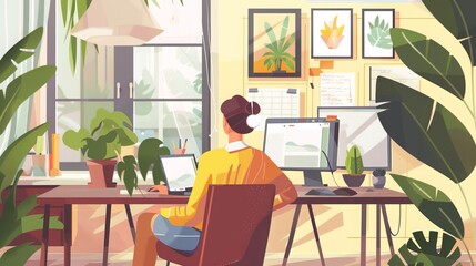 Virtual Meeting from Home: During a virtual meeting, a work-from-home professional connects with colleagues via video conference, discussing projects and sharing ideas from the comfort of their home