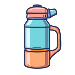 Illustrated image of an insulated travel thermos flask with a handle, ideal for hot or cold beverages on the go. isolated white background, transparent background, PNG