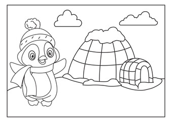 penguin sketch for coloring book vector