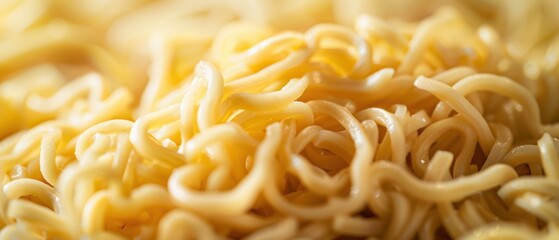 Close-up of cooked yellow noodles, showing their texture and appealing appearance, perfect for food, culinary, and restaurant themes.