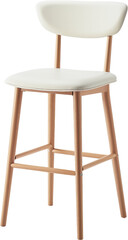 Modern white barstool with natural wood legs and minimal design isolated on white