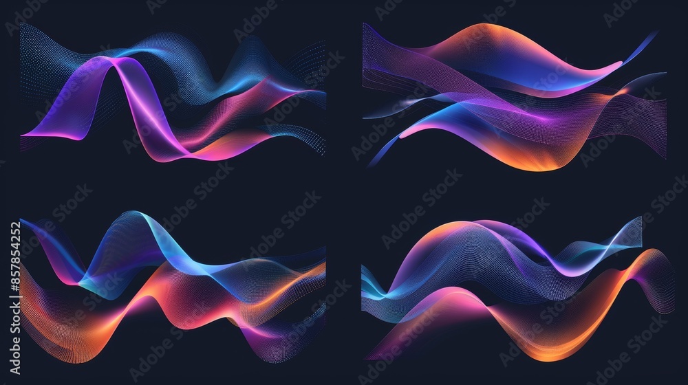 Poster abstract geometric squares set of 8 in a fluid gradient color to create a futuristic stylish banner,