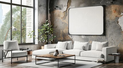 The living room wall poster mockup features an ISO A paper size frame and a modern interior design.