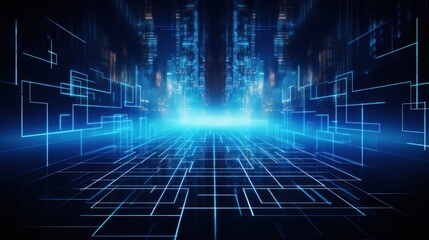 Obraz premium Futuristic room filled with glowing blue numbers and lines