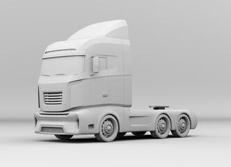 Clay rendering of Hydrogen Fuel cell Semi Truck. Generic design. 3D rendering image.