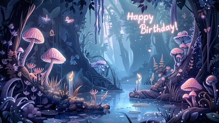 Dreamy birthday celebration in a fantasy land with colorful caption