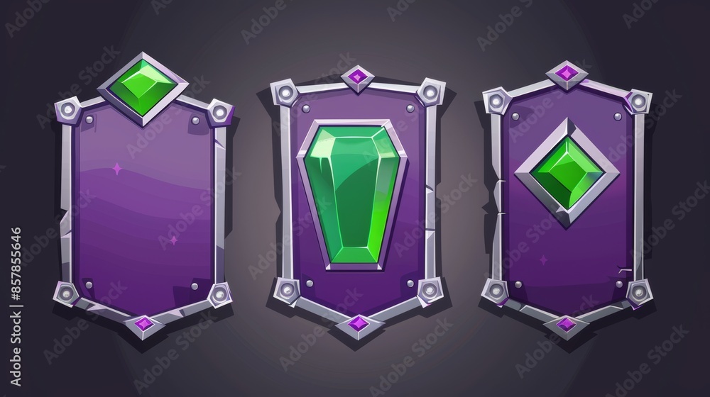 Poster this set includes silver metal buttons with fantasy frames in medieval style and green gems for ui d