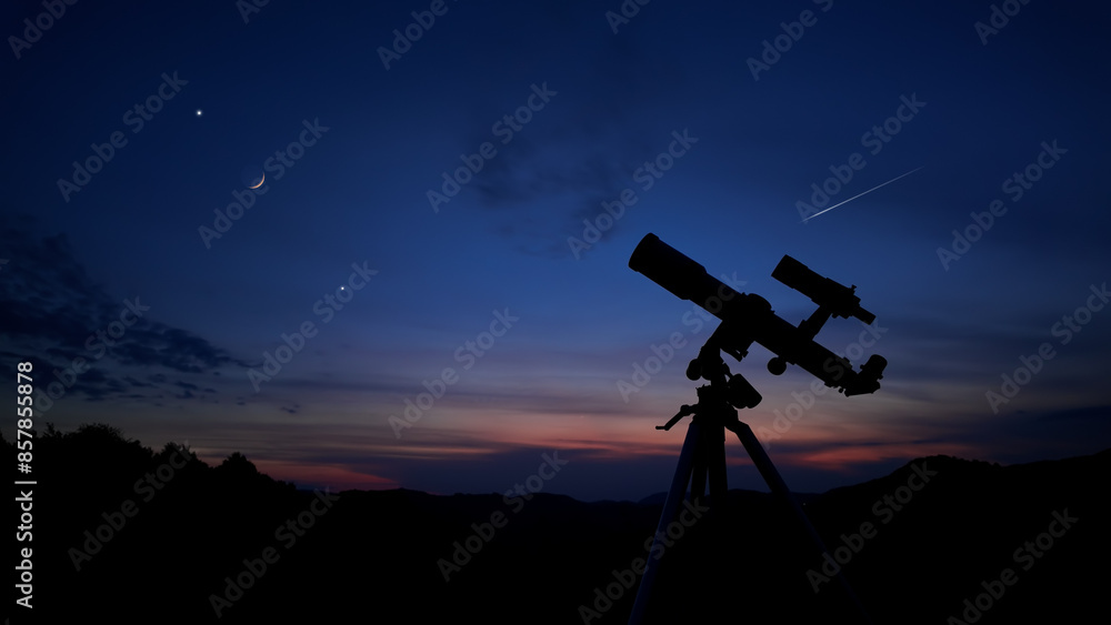 Wall mural astronomy telescope for observing moon, planets, stars and other celestial objects of the universe.