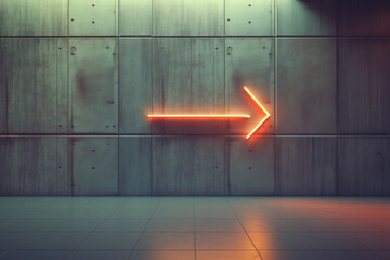 Neon arrow pointer on the wall