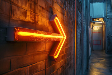 Neon arrow pointer on the wall