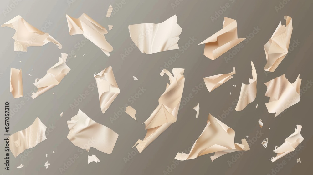 Poster this is a realistic animation set depicting a craft paper sheet falling down isolated on transparent