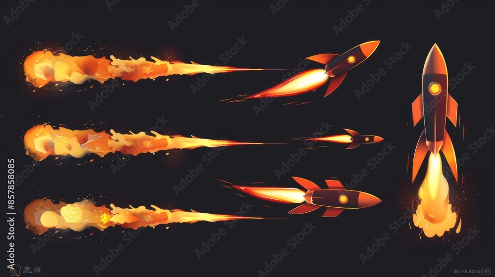 Poster angular projection on rocket smoke speed fire trail cloud modern isolated effect. 3d realistic plane