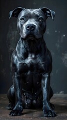 Obraz premium Muscular Pit Bull Terrier in Dystopian Punk Charcoal Sketch with High Contrast and Cinematic Lighting