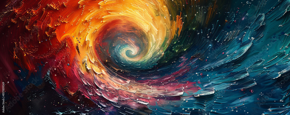 Poster a swirling vortex of vibrant colors, blending and merging into a mesmerizing pattern.