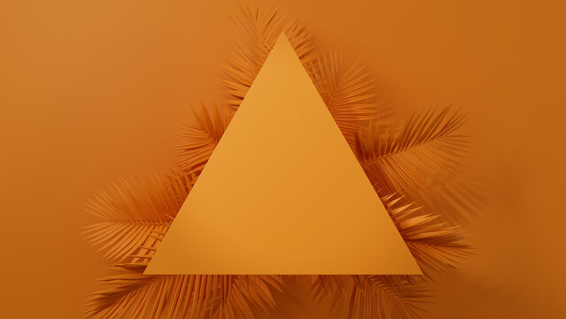 Orange, Modern Design with Triangle Botanical Frame. Palm Plant Border with copy-space.