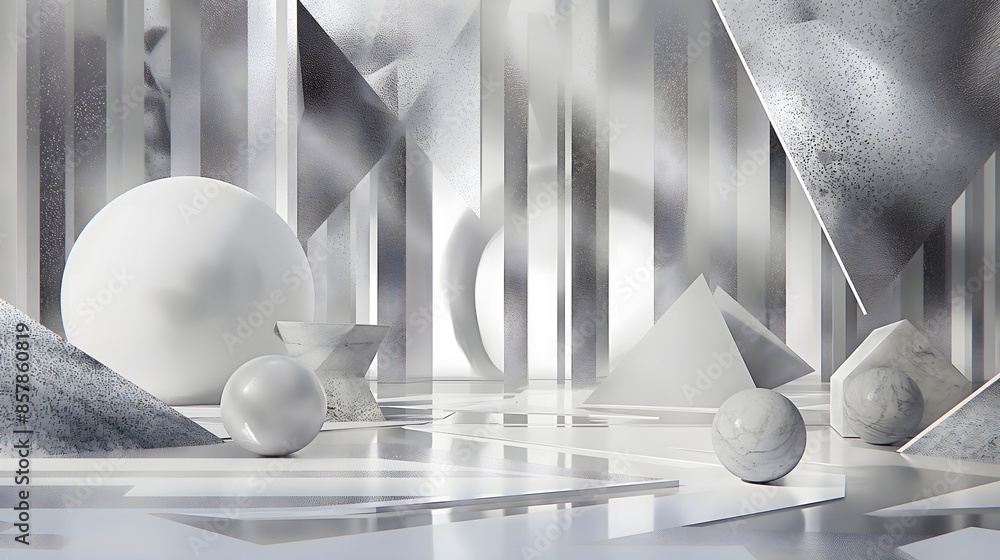 Aufkleber 3. design a polished grey and white abstract backdrop with geometric patterns, shimmering accents, a