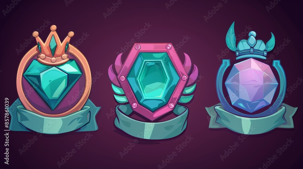 Poster a gold circle avatar badge icon for ui game design. an empty rank border with a crown. a round achie