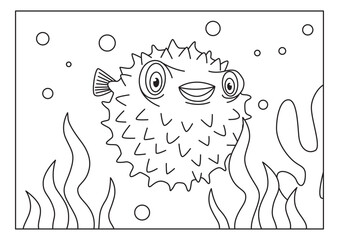 puffer fish sketch for coloring book vector © Riana Cableme