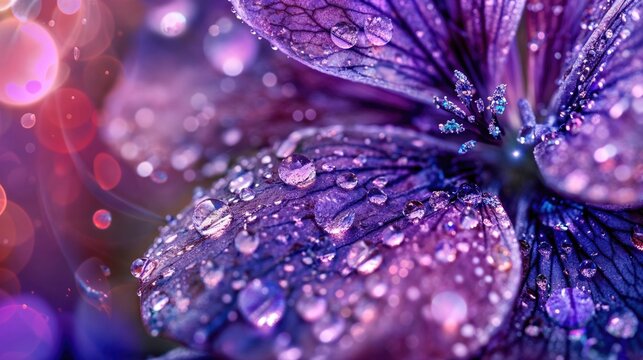 Close-Up of Purple Flower with Water Droplets and Bokeh