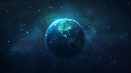 Fototapeta premium Earth cosmos star rise. Blue planet horizon with rays and sparkles. 3d modern illustration of sunlight at dawn or dusk from space. Fantasy universe sunrise or sunset light.