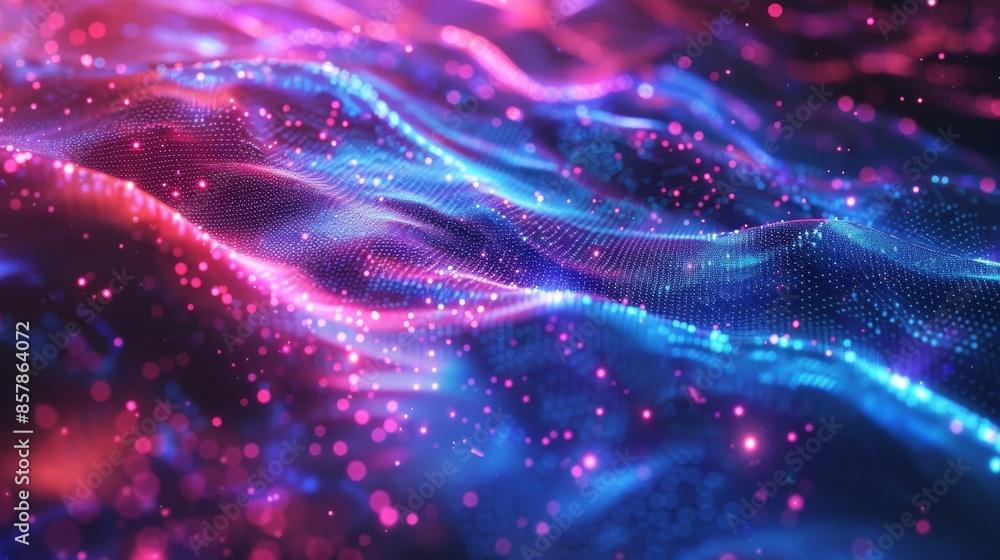 Poster an interface based on glowing fractal particles representing nanotechnology radar software in a futu