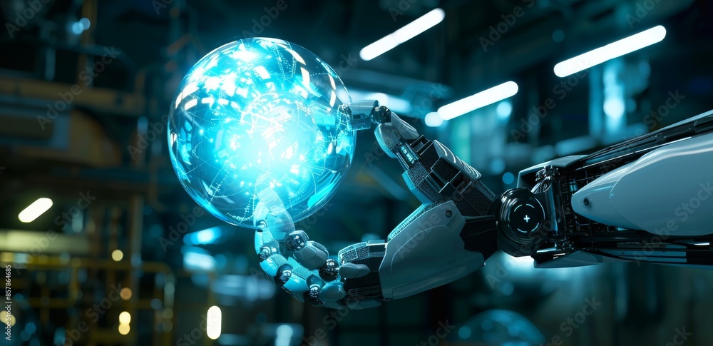 Aufkleber three-dimensional rendering of a white robot hand creating a future technology structure
