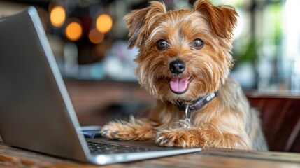 Playful Puppy with Laptop