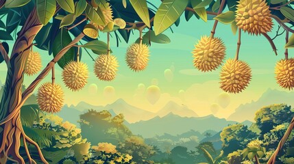 The allure of tropical fruit can be felt in 80. Vintage travel posters that feature tropical orchards against scenic backdrops, enticing viewers to explore exotic destinations.