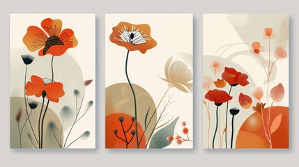 Posters set abstract modern floral concept illustrations