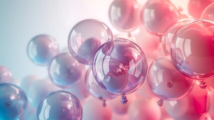 3D vector illustration of transparent balloons in soft pastel hues, overlapping and floating in a minimalist space