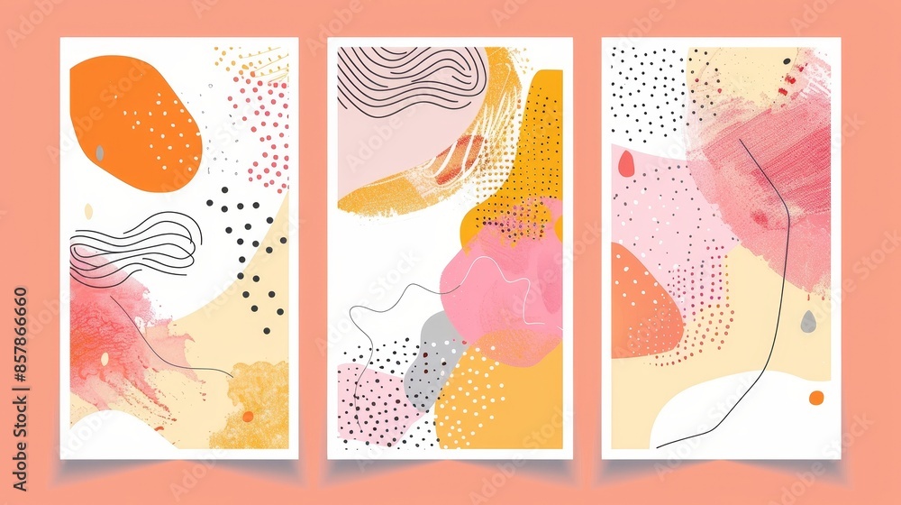 Poster decorative art illustration framed with three sets on white background with a minimalistic style and