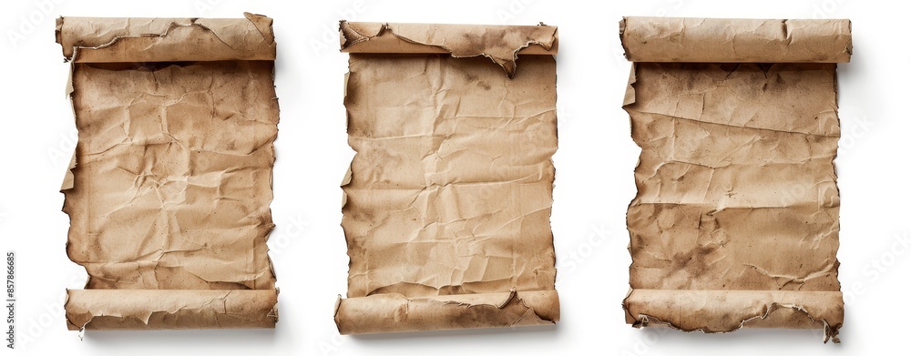 Poster an empty blank mockup with a transparent png background cutout of an old torn letter page or scroll 